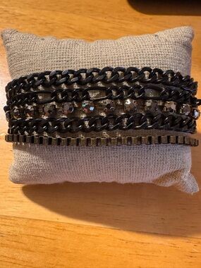 JJ Just Jewelry Multi Strand Chain Rhinestone Dark Metal Toggle Bracelet